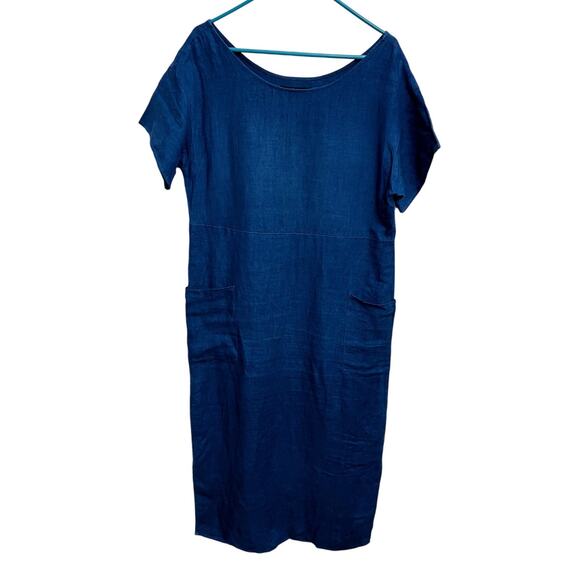 Christy Dawn Seaton Navy 100% Linen Maxi Dress XS/S Oversized Sustainable Boho - Picture 2 of 4